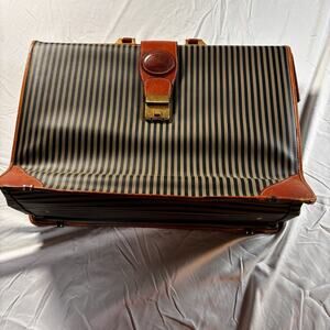 Vintage Large Tan Striped With Brown Trim, Travel Business Bag Club Royal Hunter